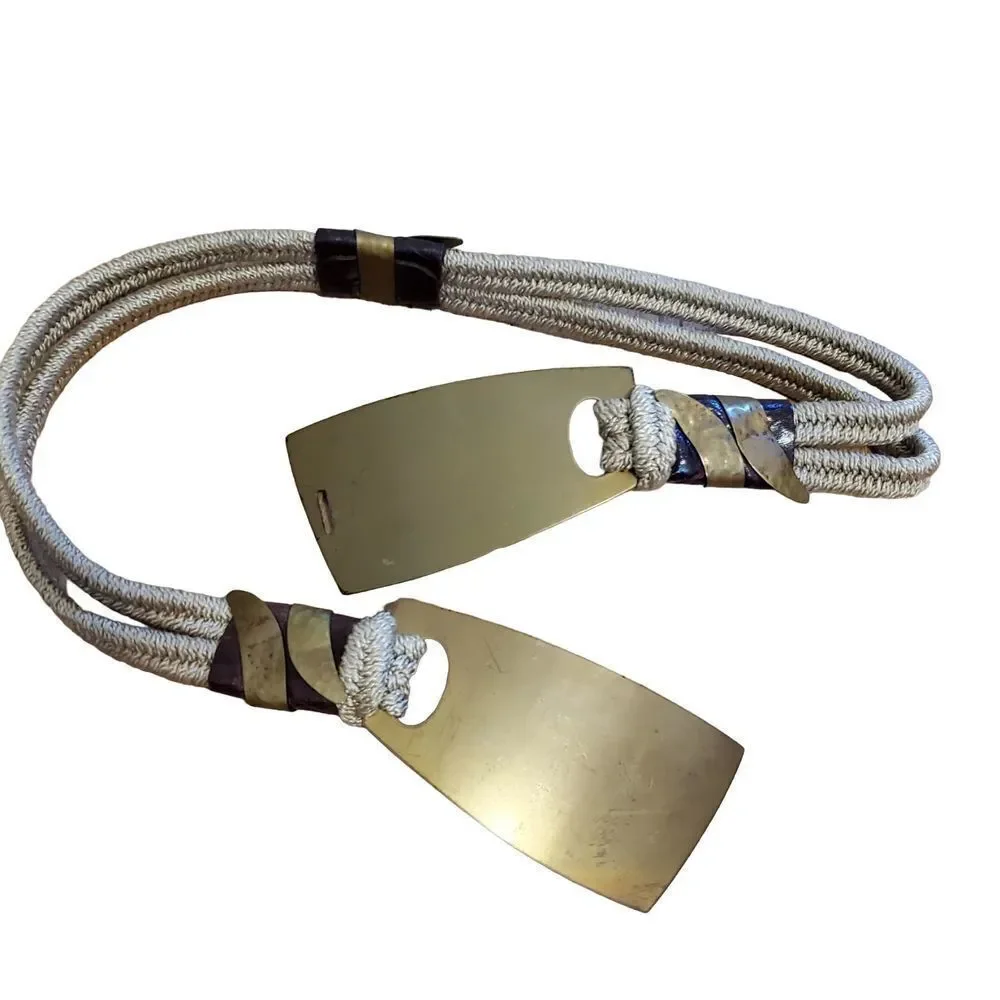 Artist Handmade Belt Brass Leather Braided 29.5